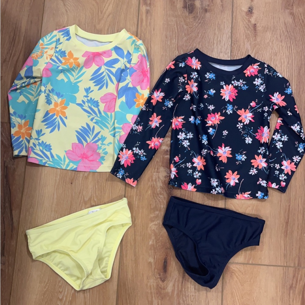 Floral Kids Swim Set - Yellow and Navy